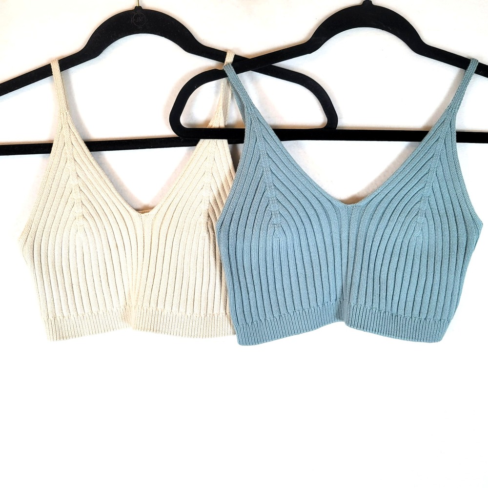 Free People Womens Corset Swit Cami Crop Tank Top Lot 2 Size Small Blue Beige